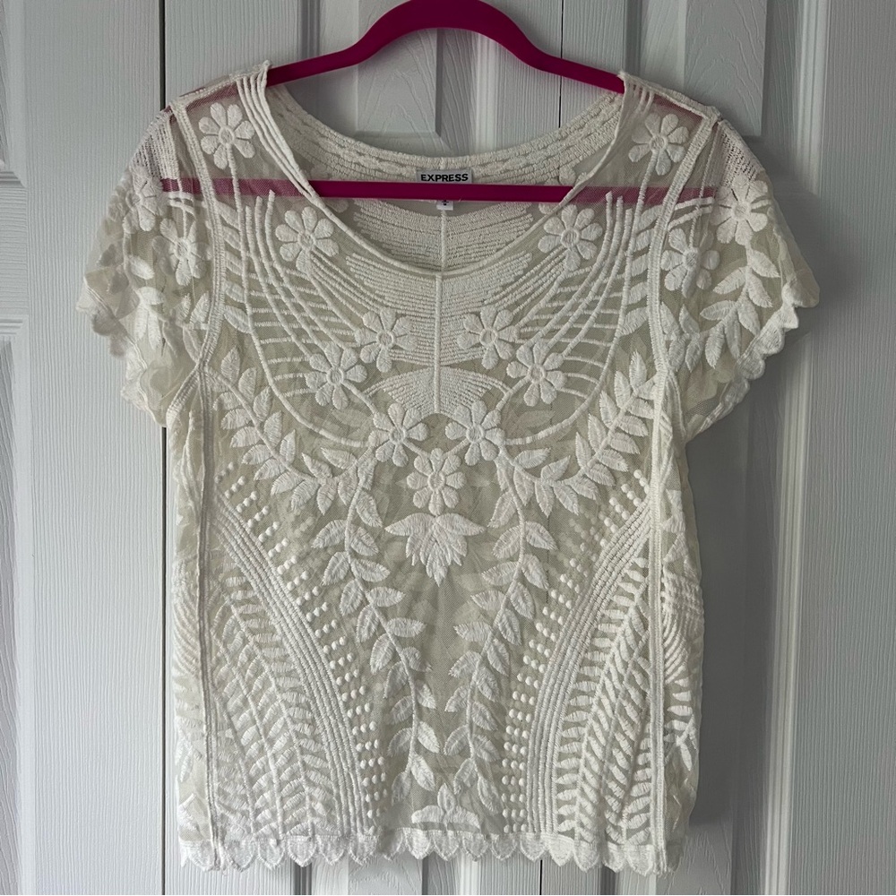 Express Cream Floral Lace Blouse